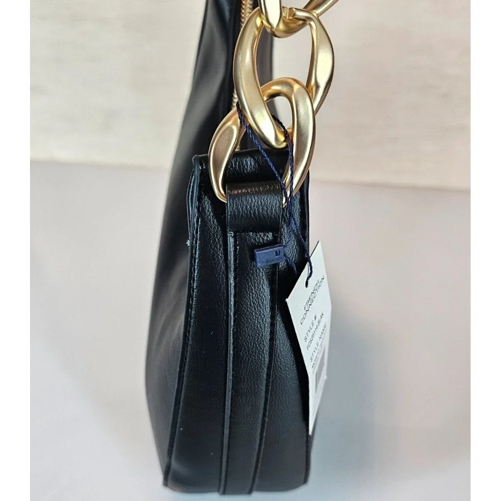 French Connection Moritz Hobo Bag Womens Black Smooth Zip Purse Shoulder